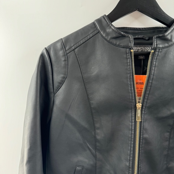 Kenneth Cole Reaction Leather Zip Up Jacket Petite Large NWT - Picture 2 of 5